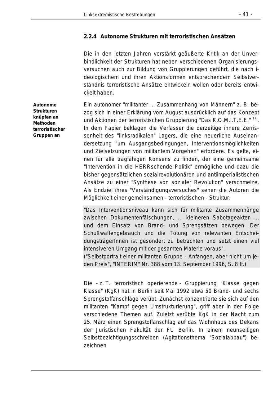 Seite 41 des Verfassungsschutzbericht 1996 Bund