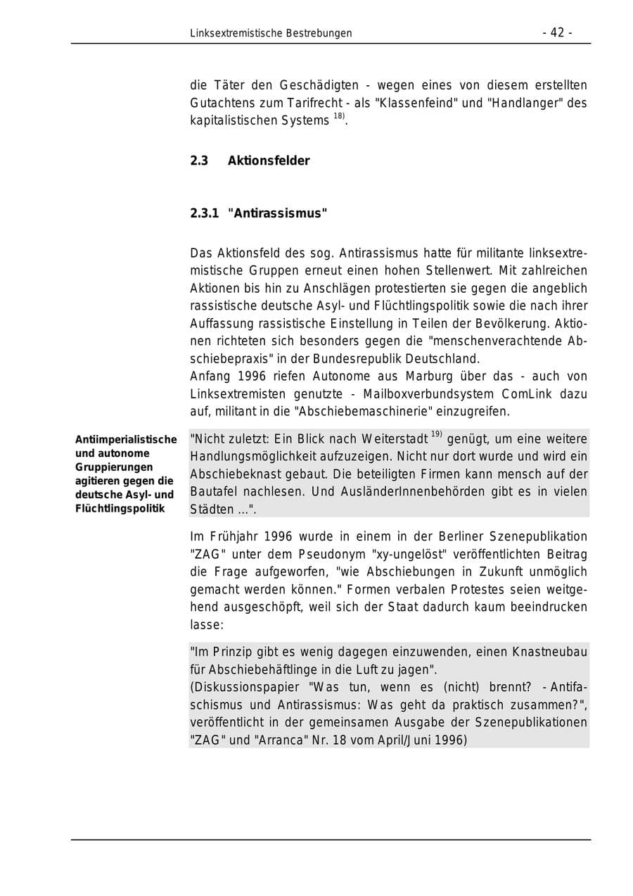 Seite 42 des Verfassungsschutzbericht 1996 Bund