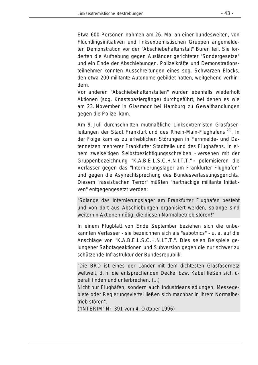Seite 43 des Verfassungsschutzbericht 1996 Bund