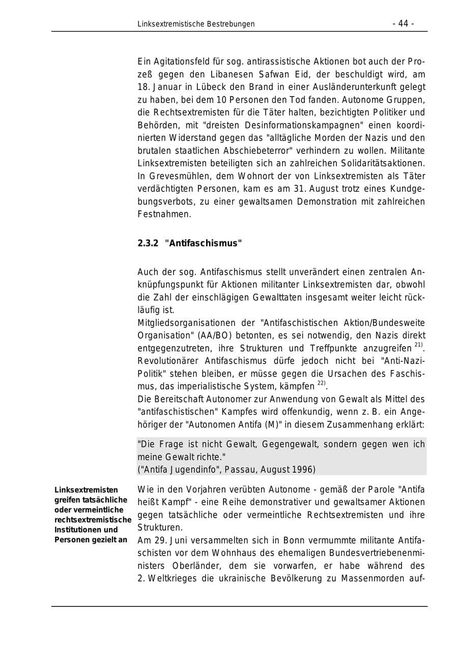 Seite 44 des Verfassungsschutzbericht 1996 Bund