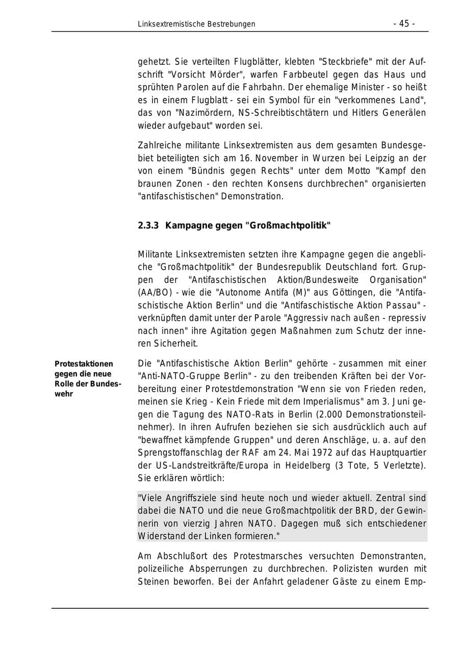 Seite 45 des Verfassungsschutzbericht 1996 Bund