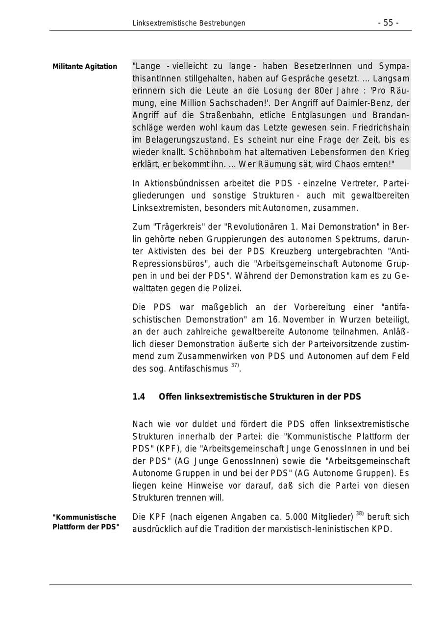 Seite 55 des Verfassungsschutzbericht 1996 Bund