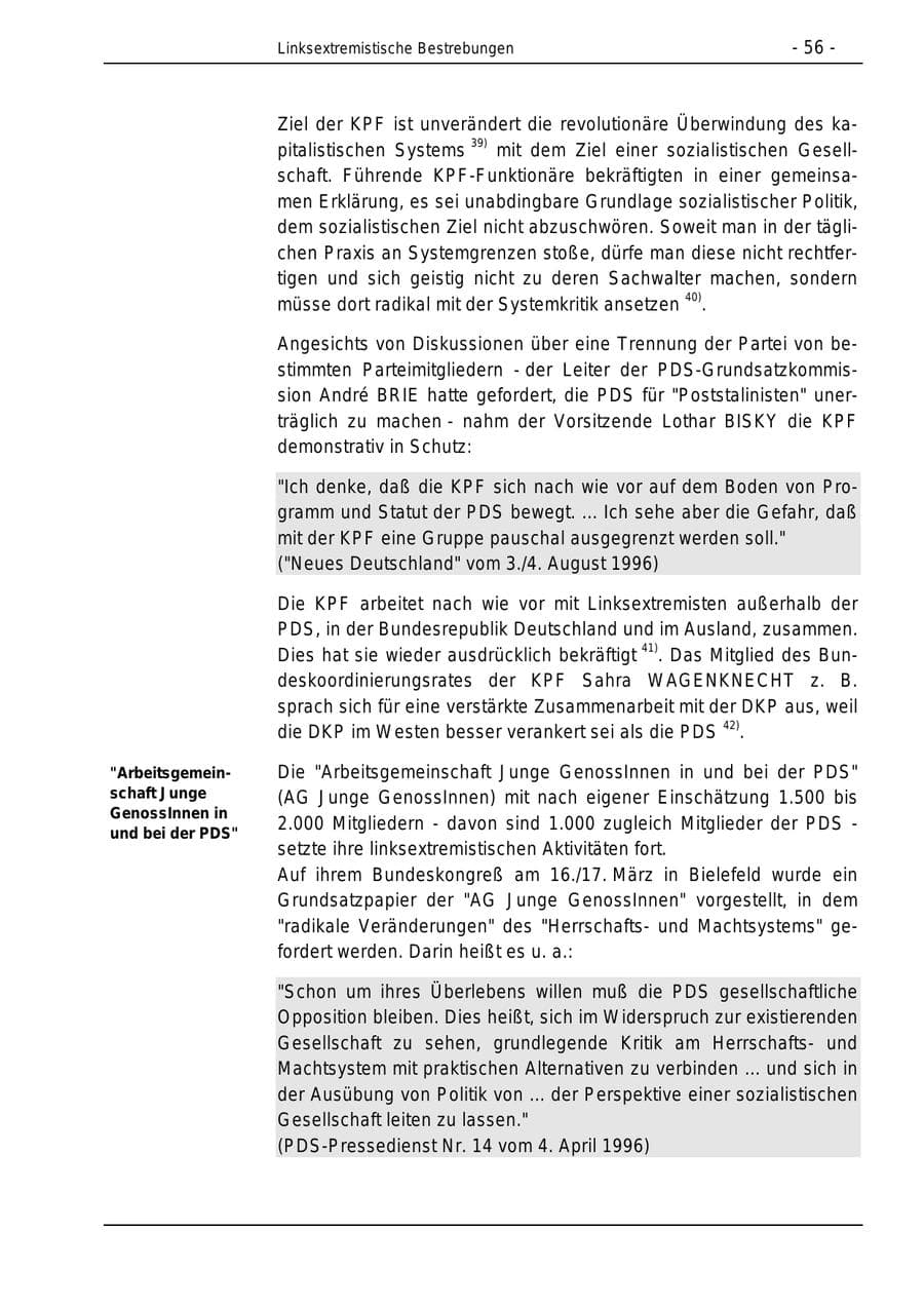 Seite 56 des Verfassungsschutzbericht 1996 Bund