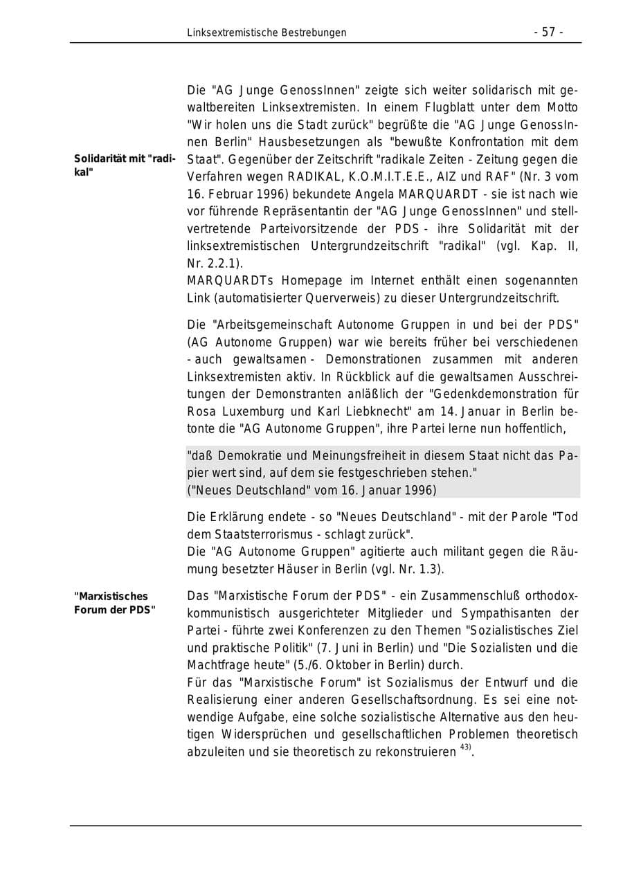 Seite 57 des Verfassungsschutzbericht 1996 Bund