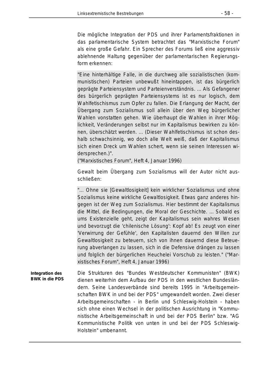 Seite 58 des Verfassungsschutzbericht 1996 Bund