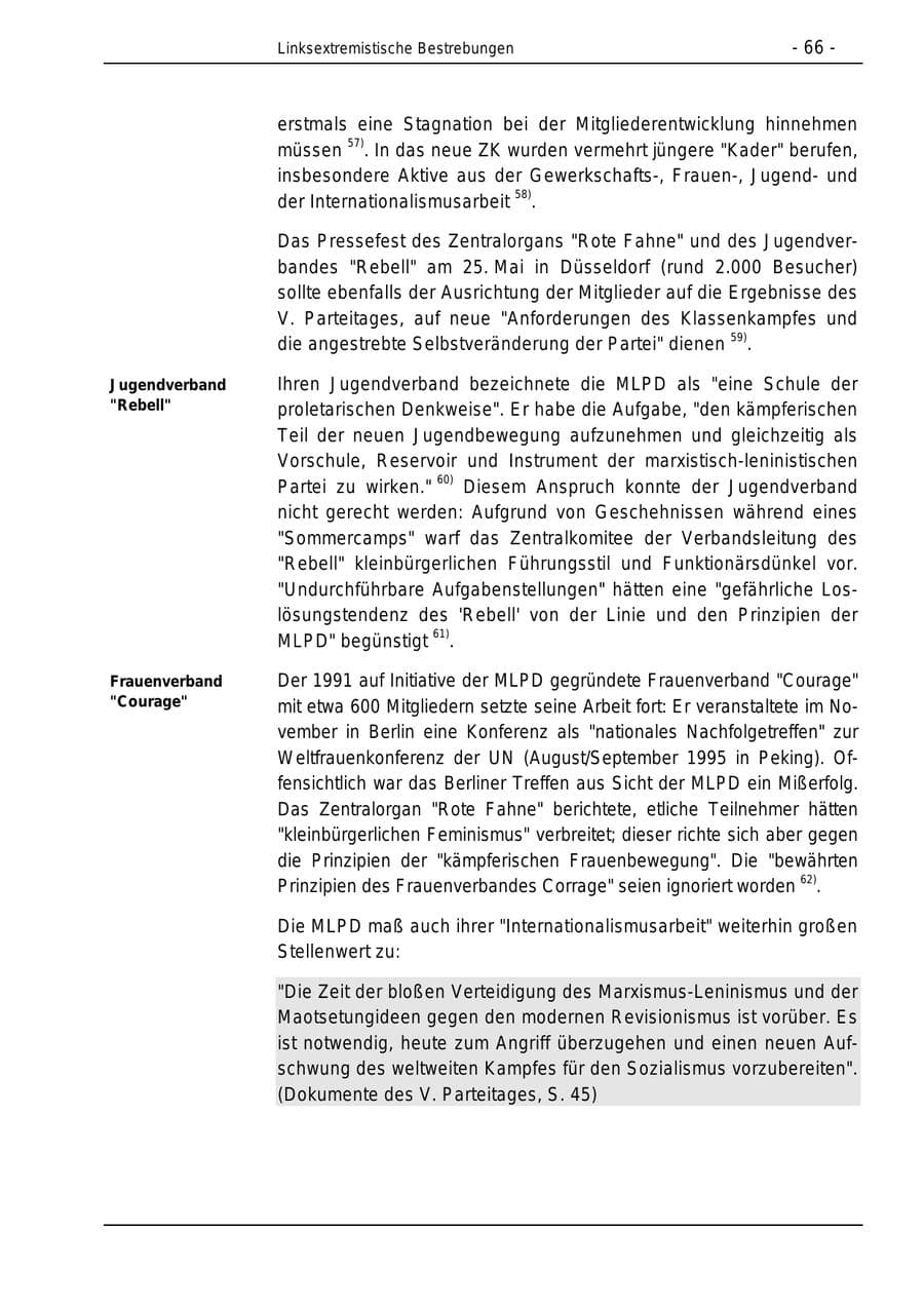 Seite 66 des Verfassungsschutzbericht 1996 Bund