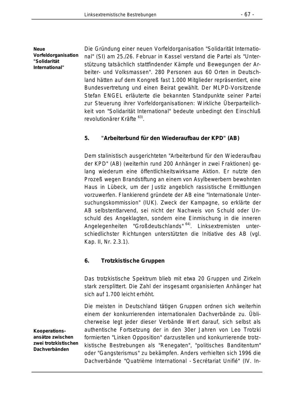 Seite 67 des Verfassungsschutzbericht 1996 Bund