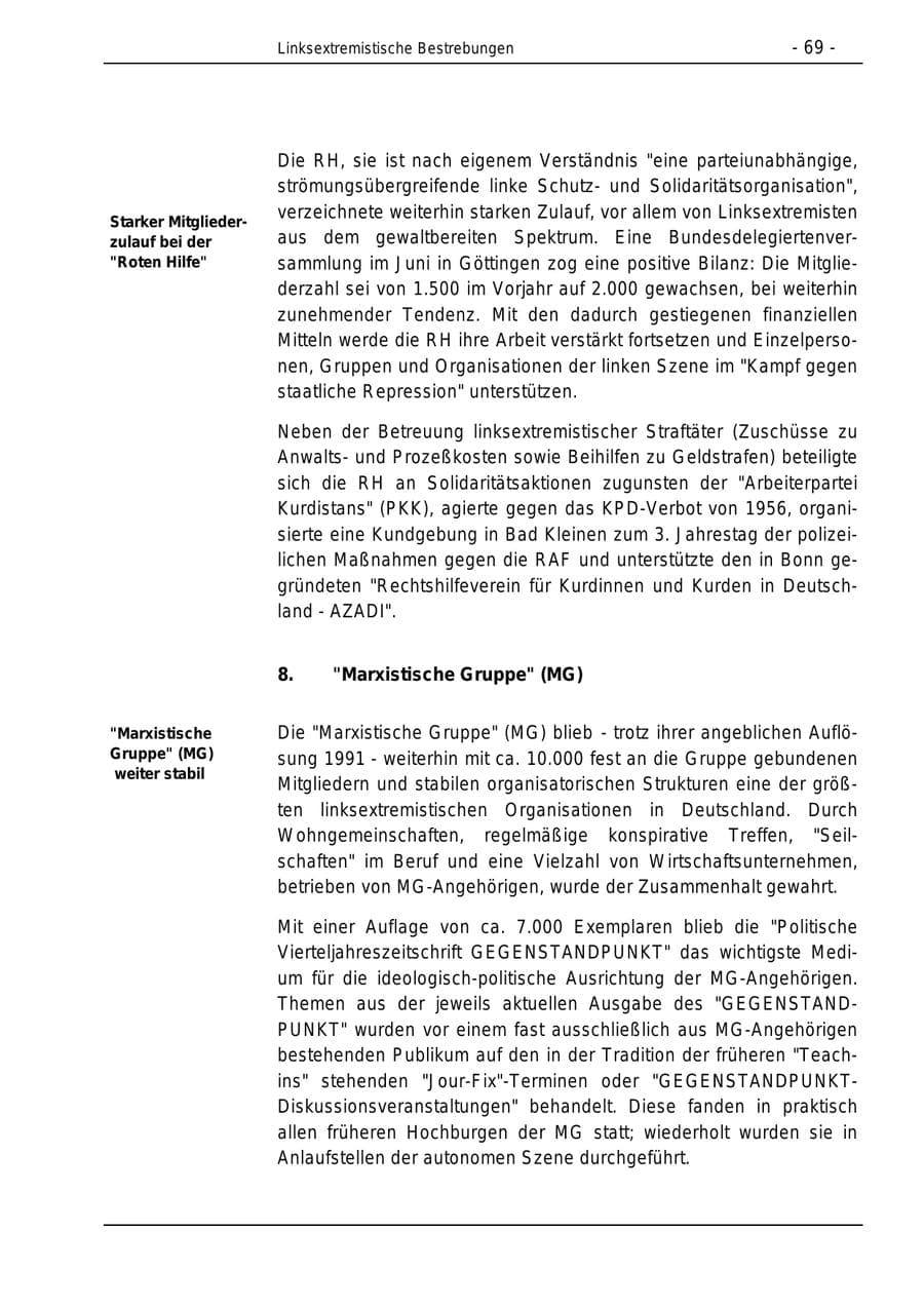 Seite 69 des Verfassungsschutzbericht 1996 Bund