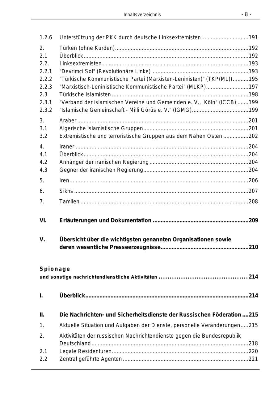 Seite 8 des Verfassungsschutzbericht 1996 Bund