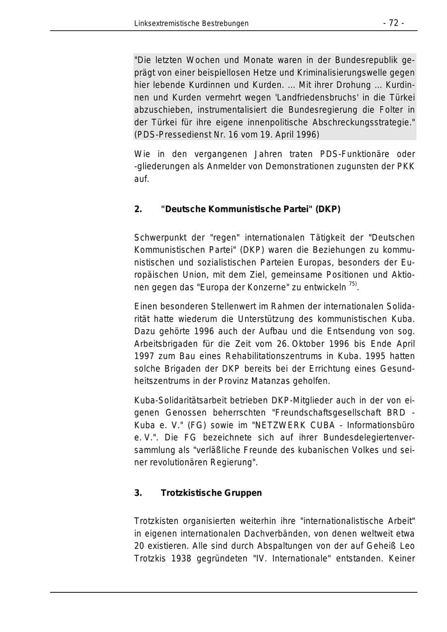 Seite 72 des Verfassungsschutzbericht 1996 Bund