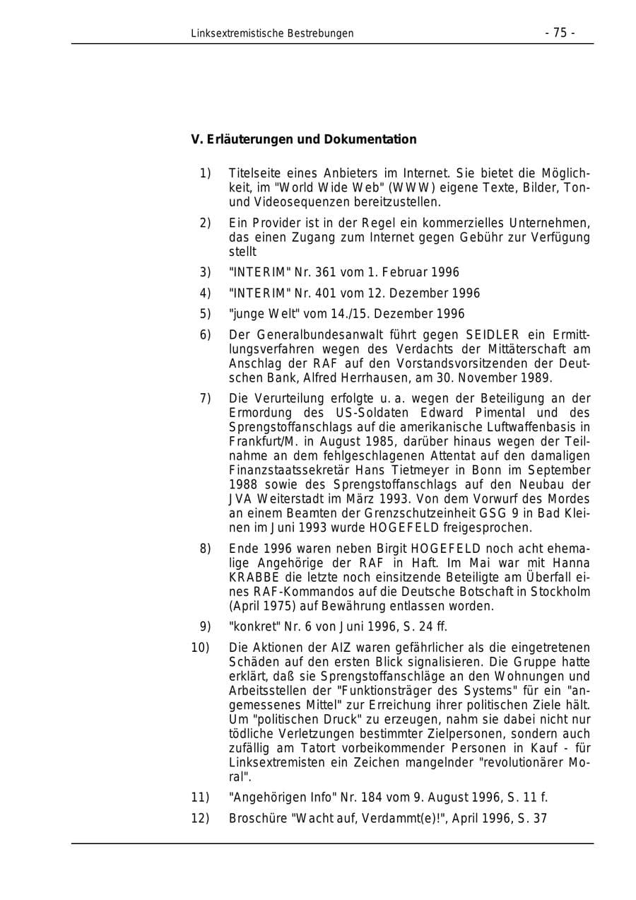 Seite 75 des Verfassungsschutzbericht 1996 Bund