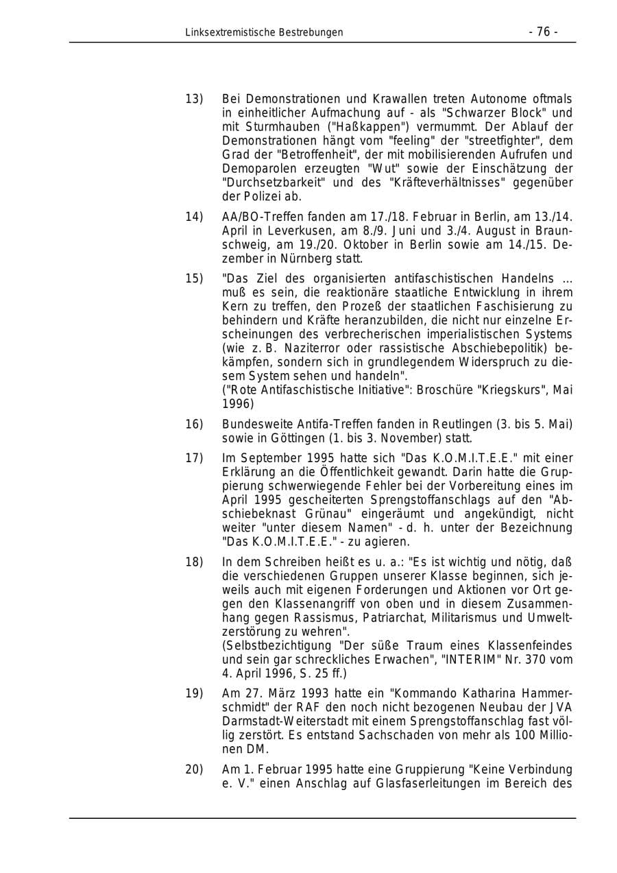 Seite 76 des Verfassungsschutzbericht 1996 Bund