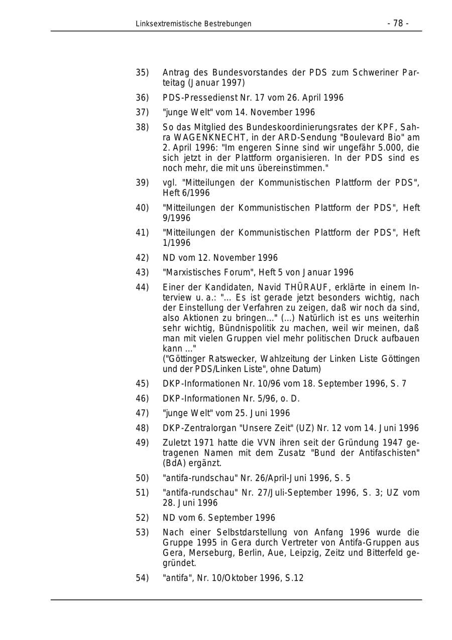 Seite 78 des Verfassungsschutzbericht 1996 Bund