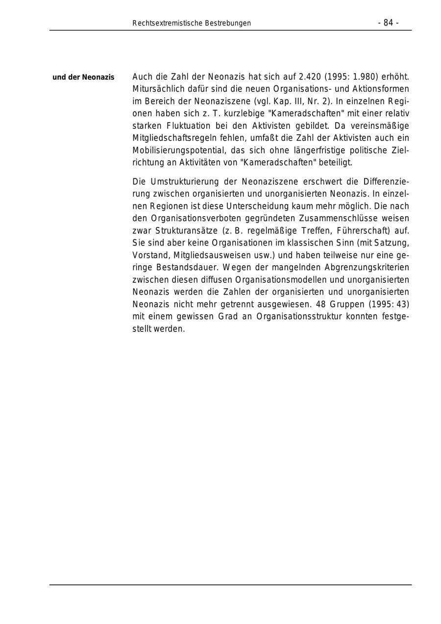 Seite 84 des Verfassungsschutzbericht 1996 Bund