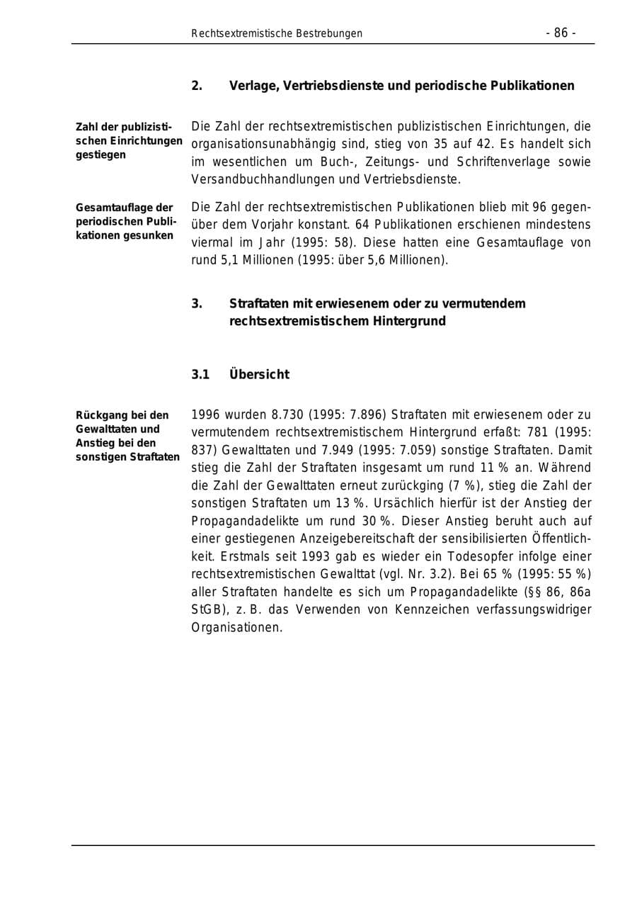 Seite 86 des Verfassungsschutzbericht 1996 Bund