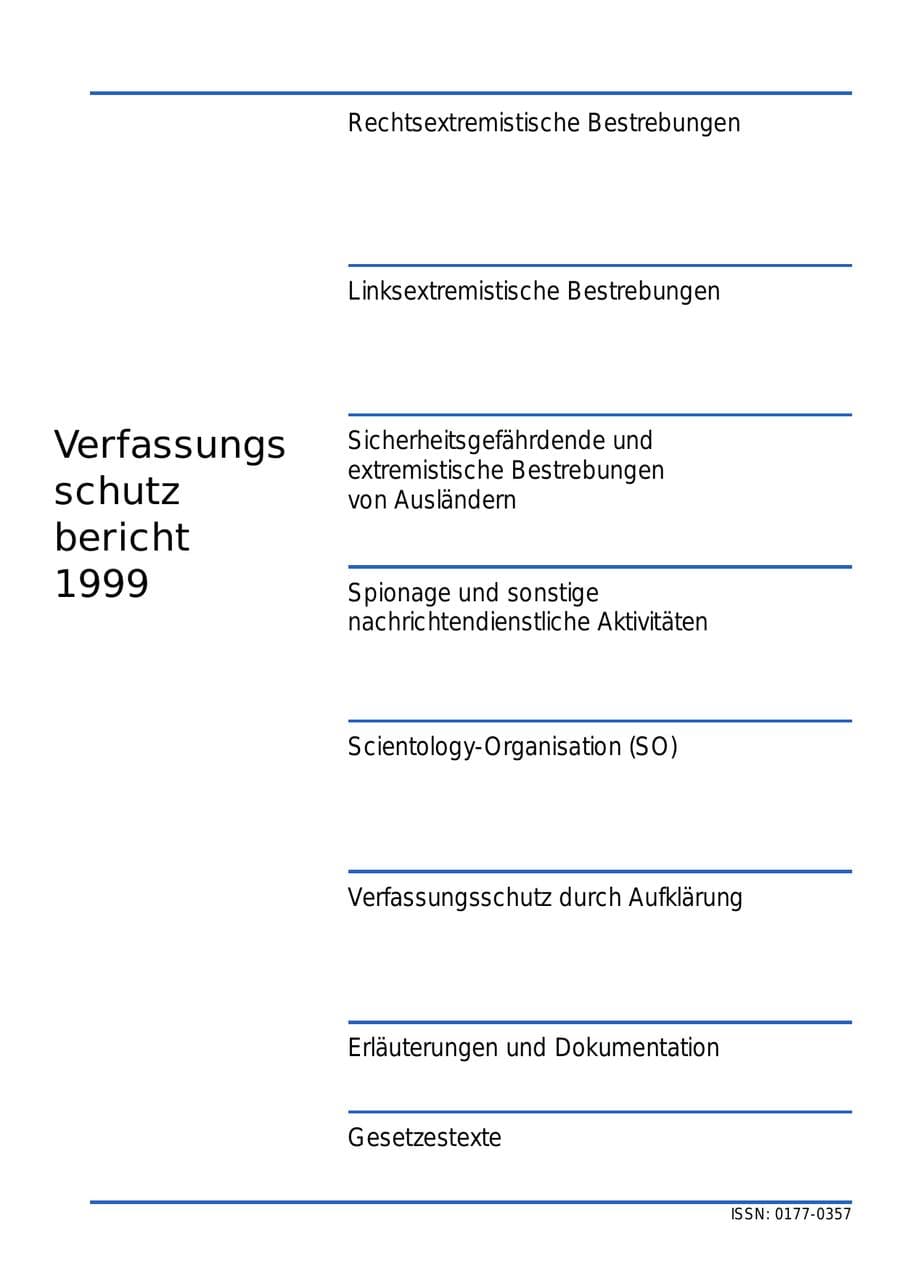 Seite 2 des Verfassungsschutzbericht 1999 Bund