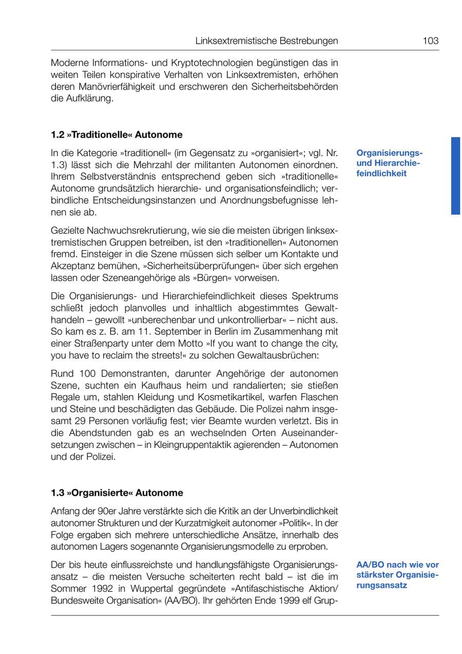 Seite 104 des Verfassungsschutzbericht 1999 Bund