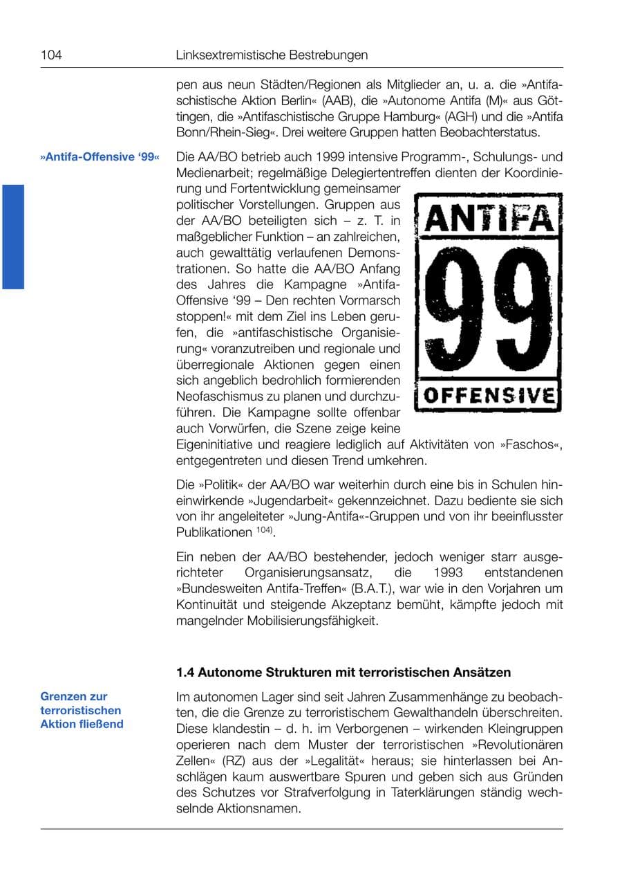 Seite 105 des Verfassungsschutzbericht 1999 Bund