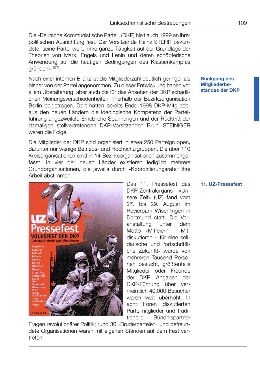 Seite 110 des Verfassungsschutzbericht 1999 Bund