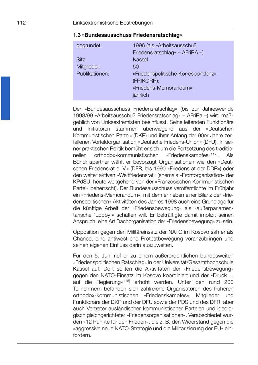 Seite 113 des Verfassungsschutzbericht 1999 Bund