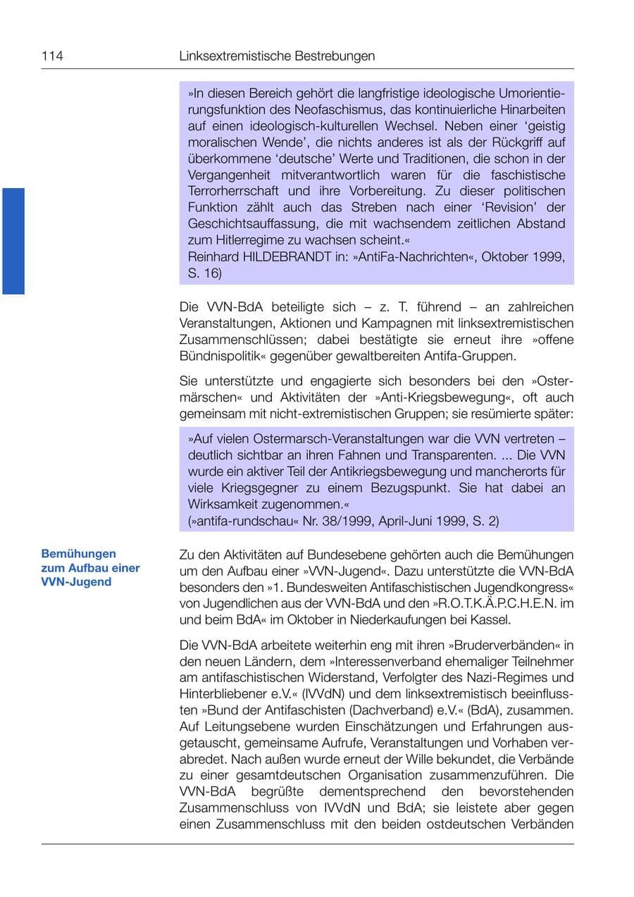 Seite 115 des Verfassungsschutzbericht 1999 Bund