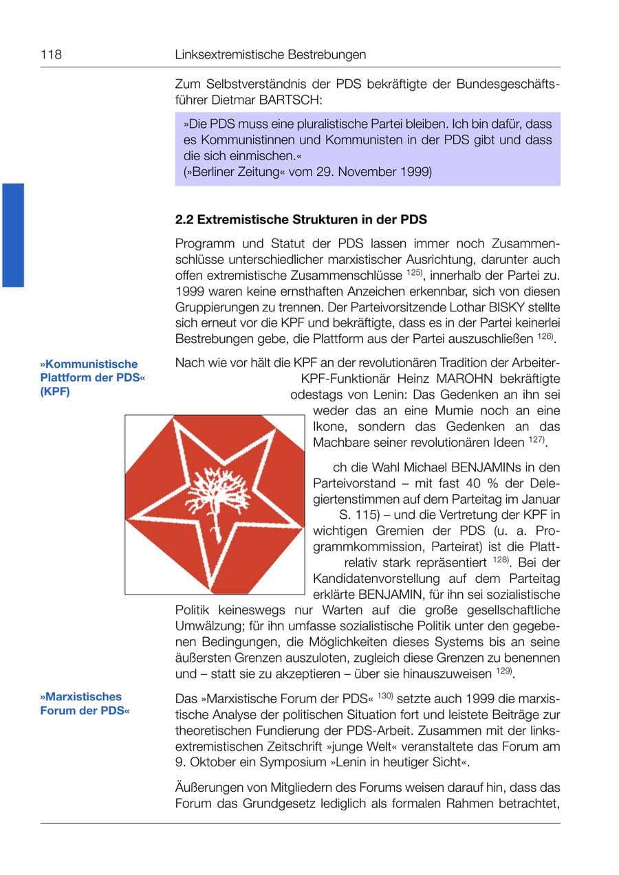 Seite 119 des Verfassungsschutzbericht 1999 Bund