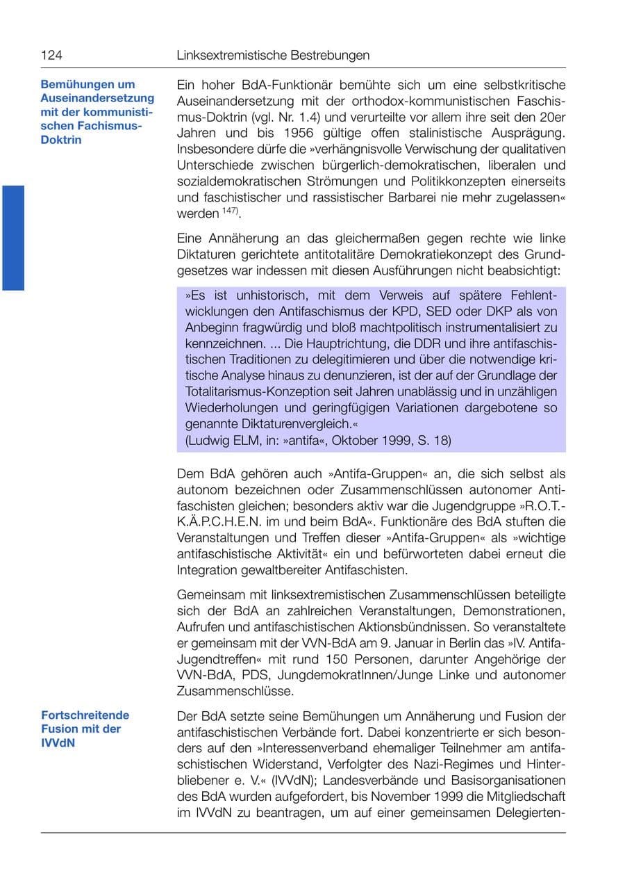 Seite 125 des Verfassungsschutzbericht 1999 Bund