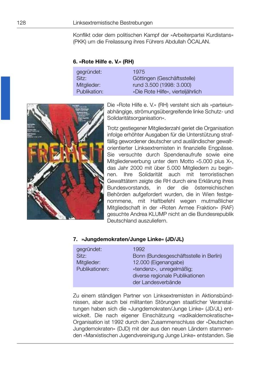 Seite 129 des Verfassungsschutzbericht 1999 Bund