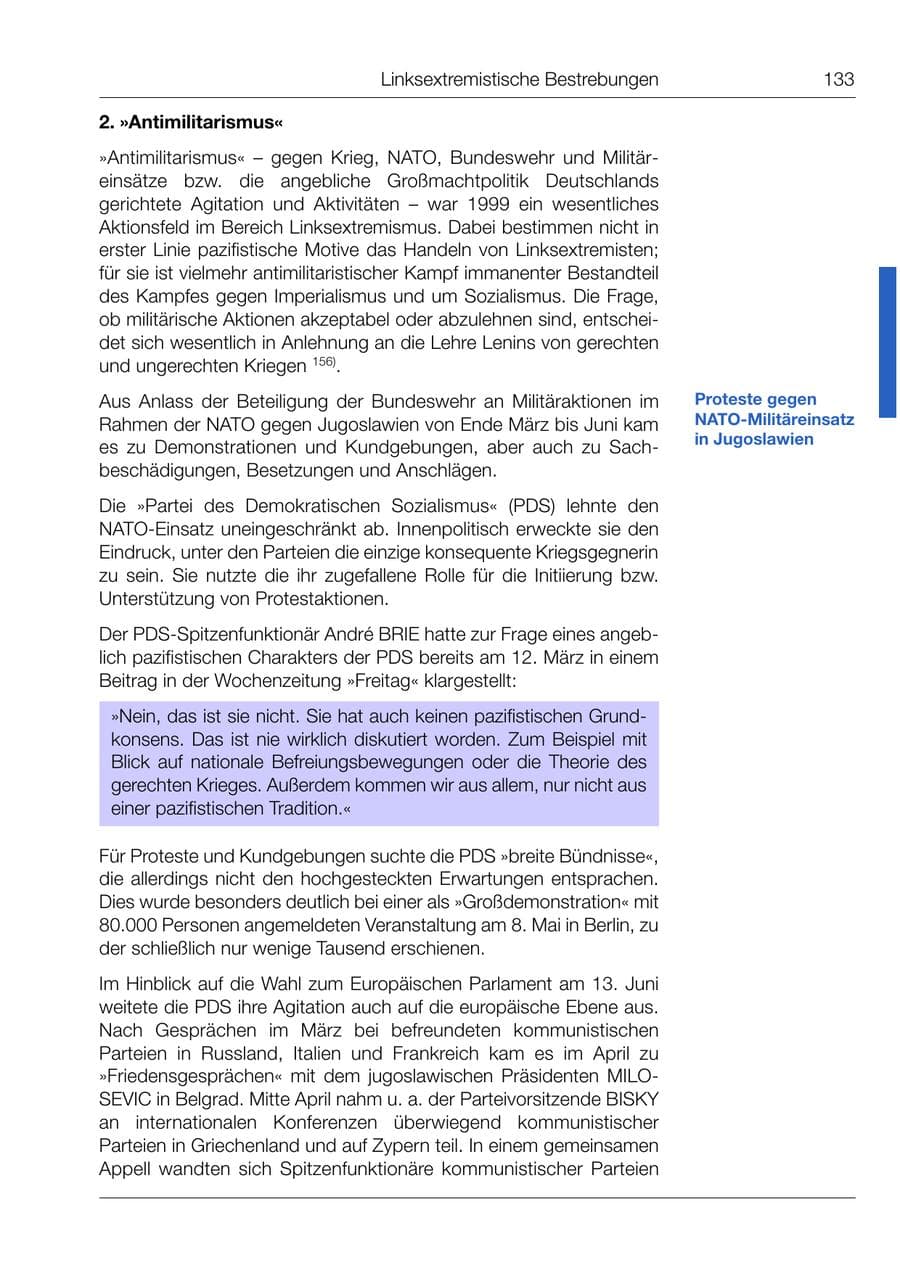 Seite 134 des Verfassungsschutzbericht 1999 Bund