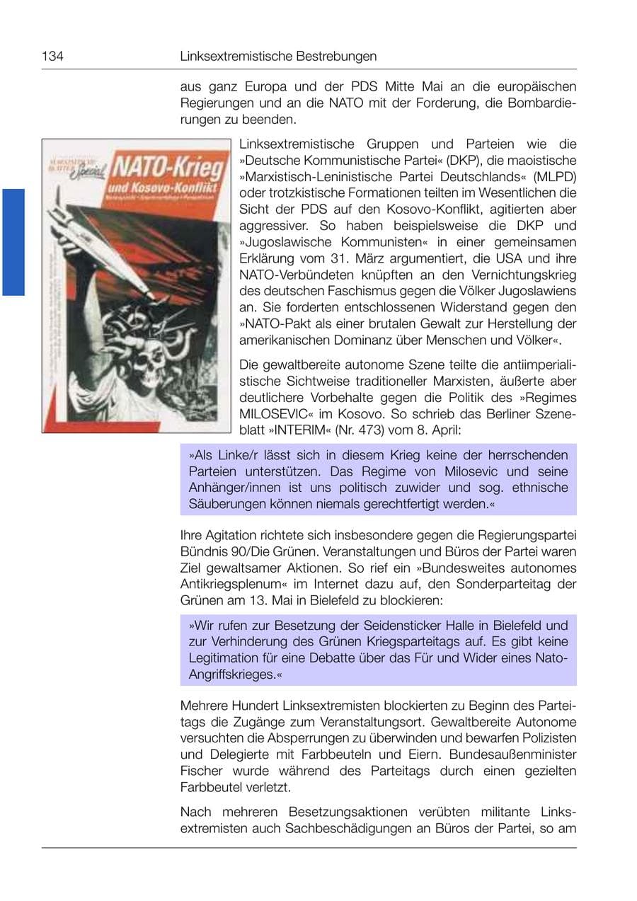 Seite 135 des Verfassungsschutzbericht 1999 Bund