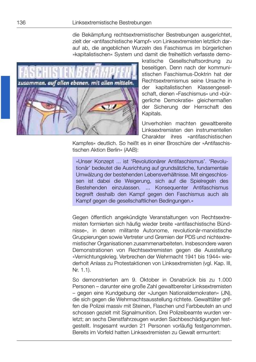 Seite 137 des Verfassungsschutzbericht 1999 Bund
