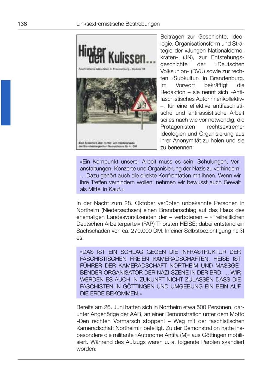 Seite 139 des Verfassungsschutzbericht 1999 Bund