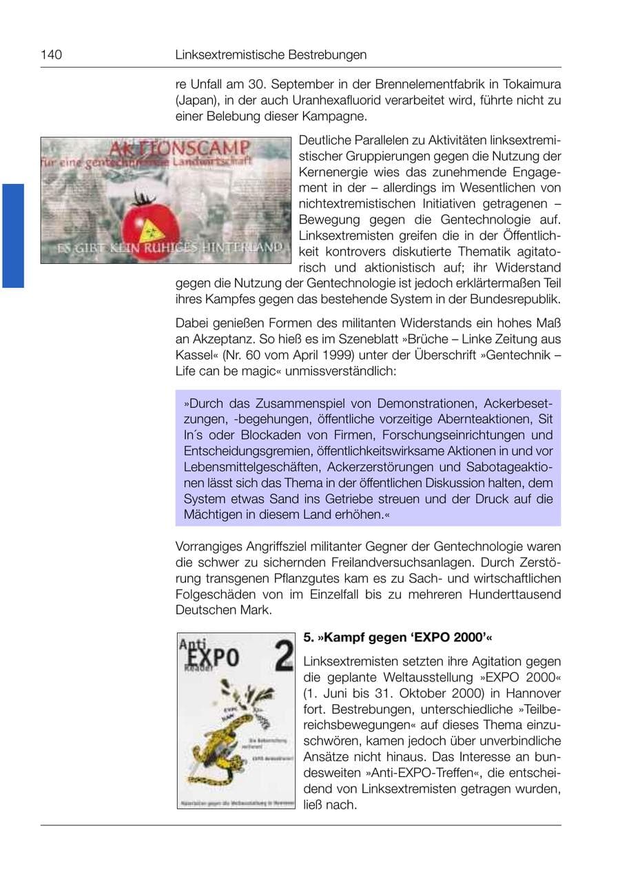 Seite 141 des Verfassungsschutzbericht 1999 Bund