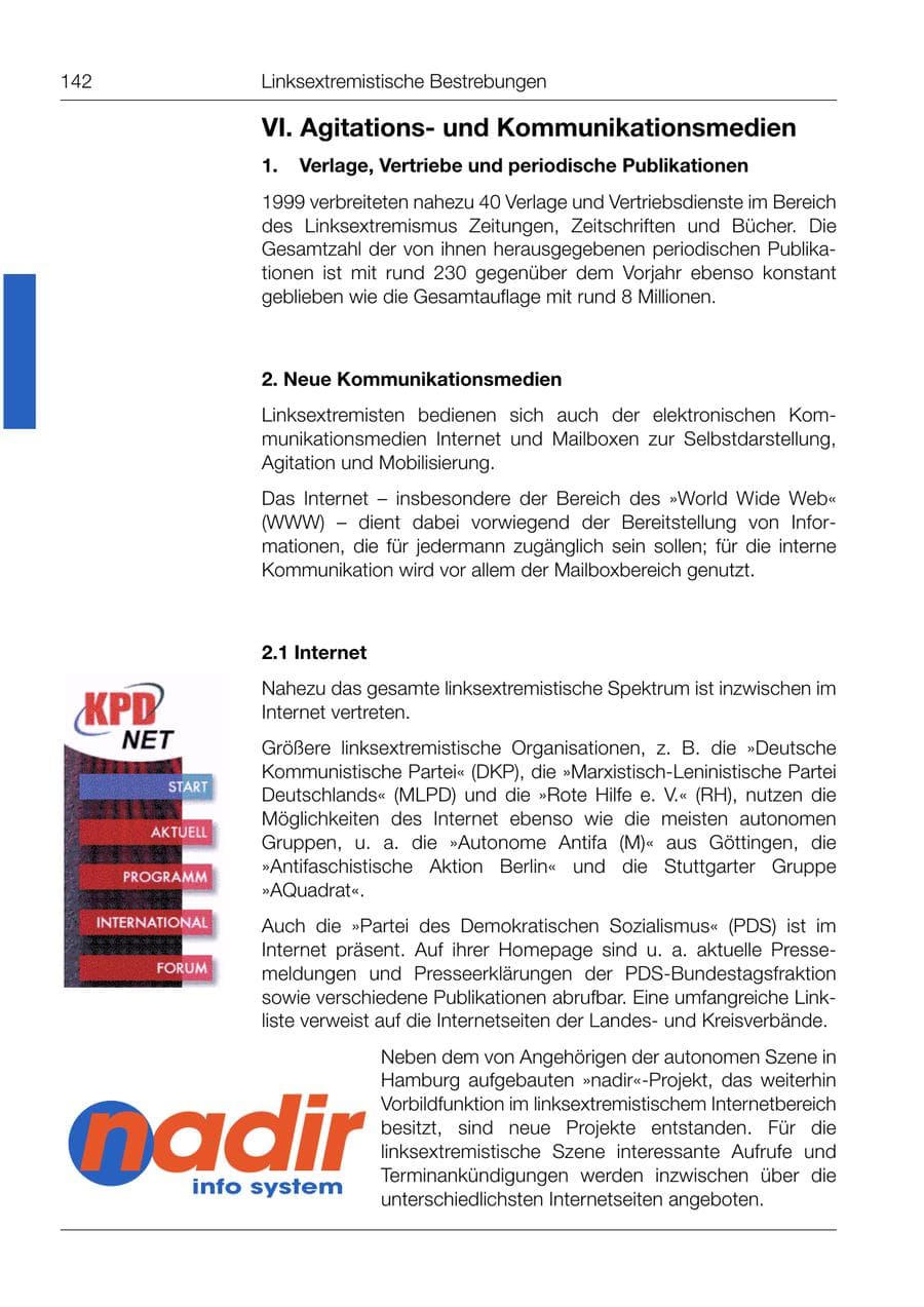Seite 143 des Verfassungsschutzbericht 1999 Bund