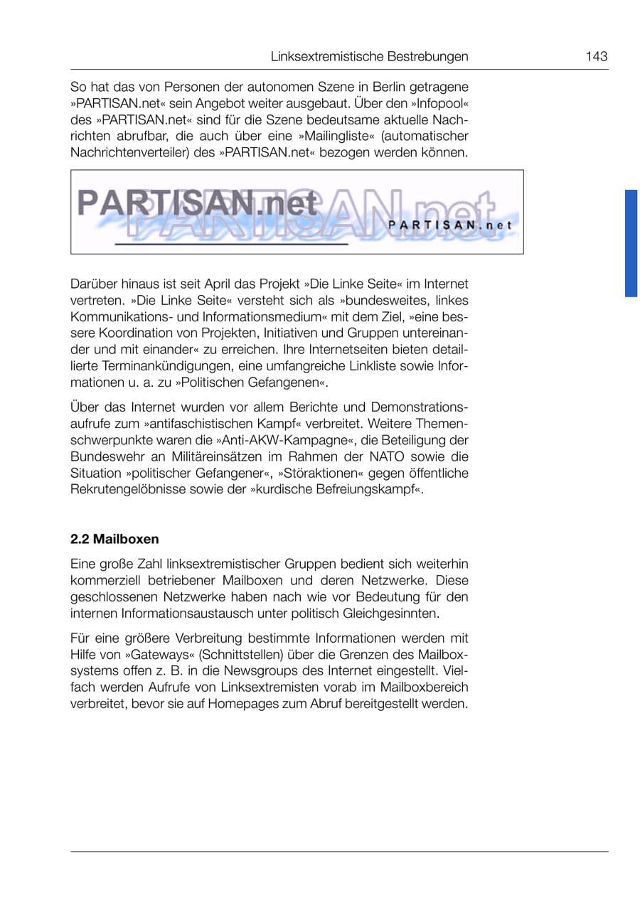 Seite 144 des Verfassungsschutzbericht 1999 Bund