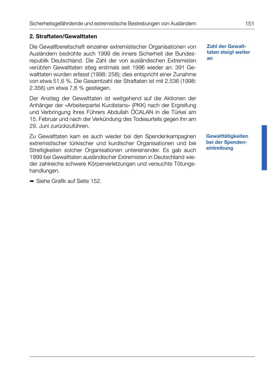 Seite 152 des Verfassungsschutzbericht 1999 Bund