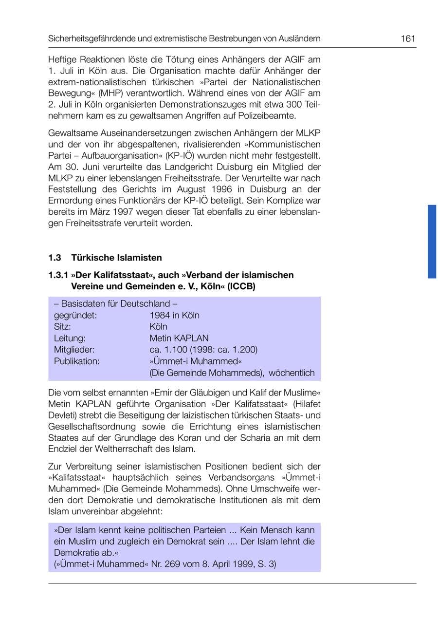 Seite 162 des Verfassungsschutzbericht 1999 Bund