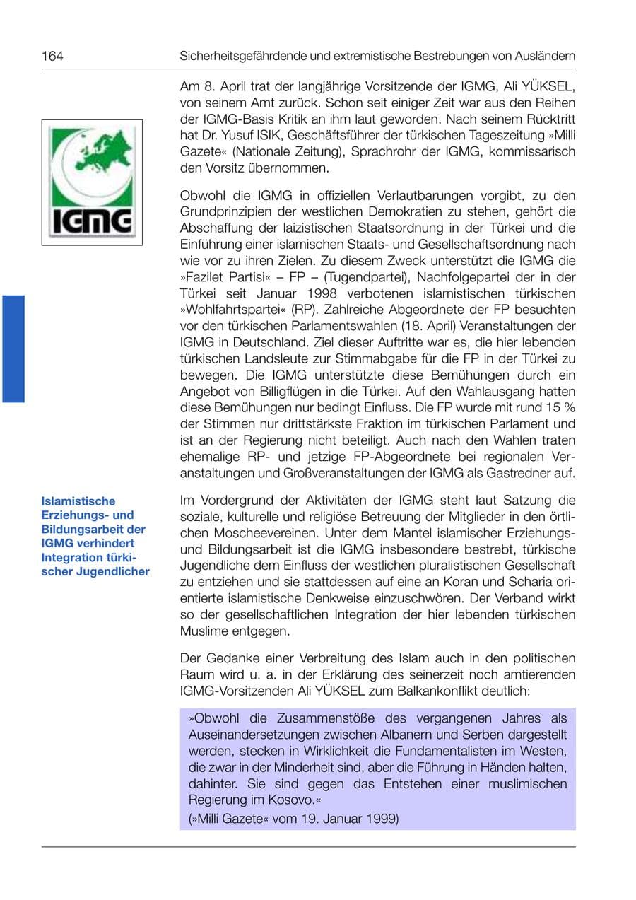 Seite 165 des Verfassungsschutzbericht 1999 Bund