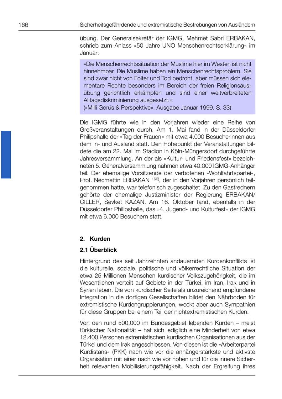 Seite 167 des Verfassungsschutzbericht 1999 Bund