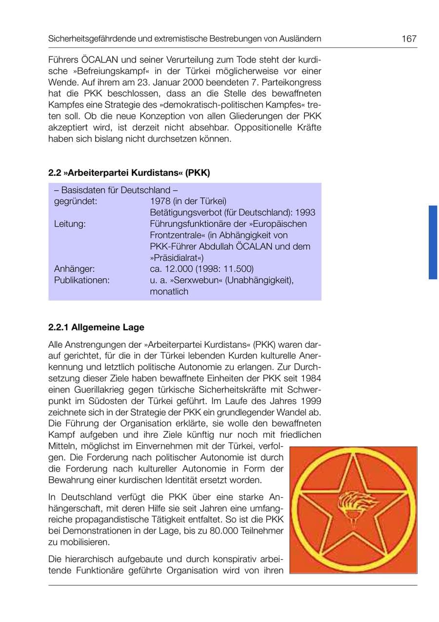 Seite 168 des Verfassungsschutzbericht 1999 Bund