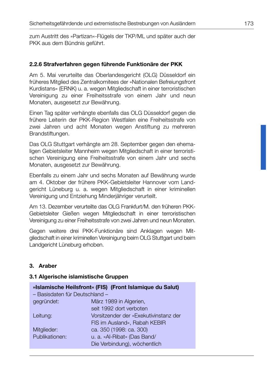 Seite 174 des Verfassungsschutzbericht 1999 Bund
