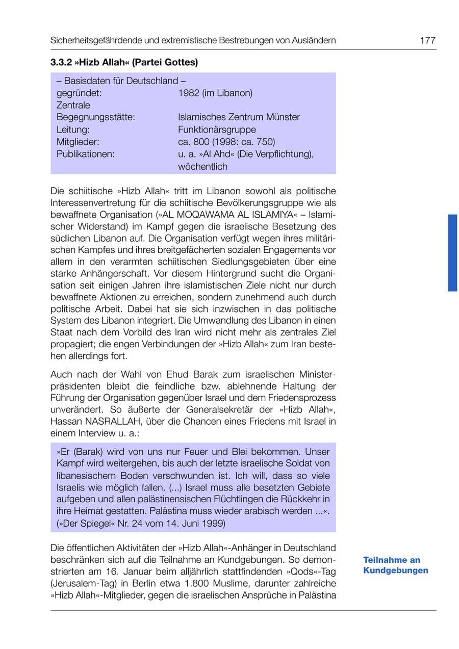 Seite 178 des Verfassungsschutzbericht 1999 Bund