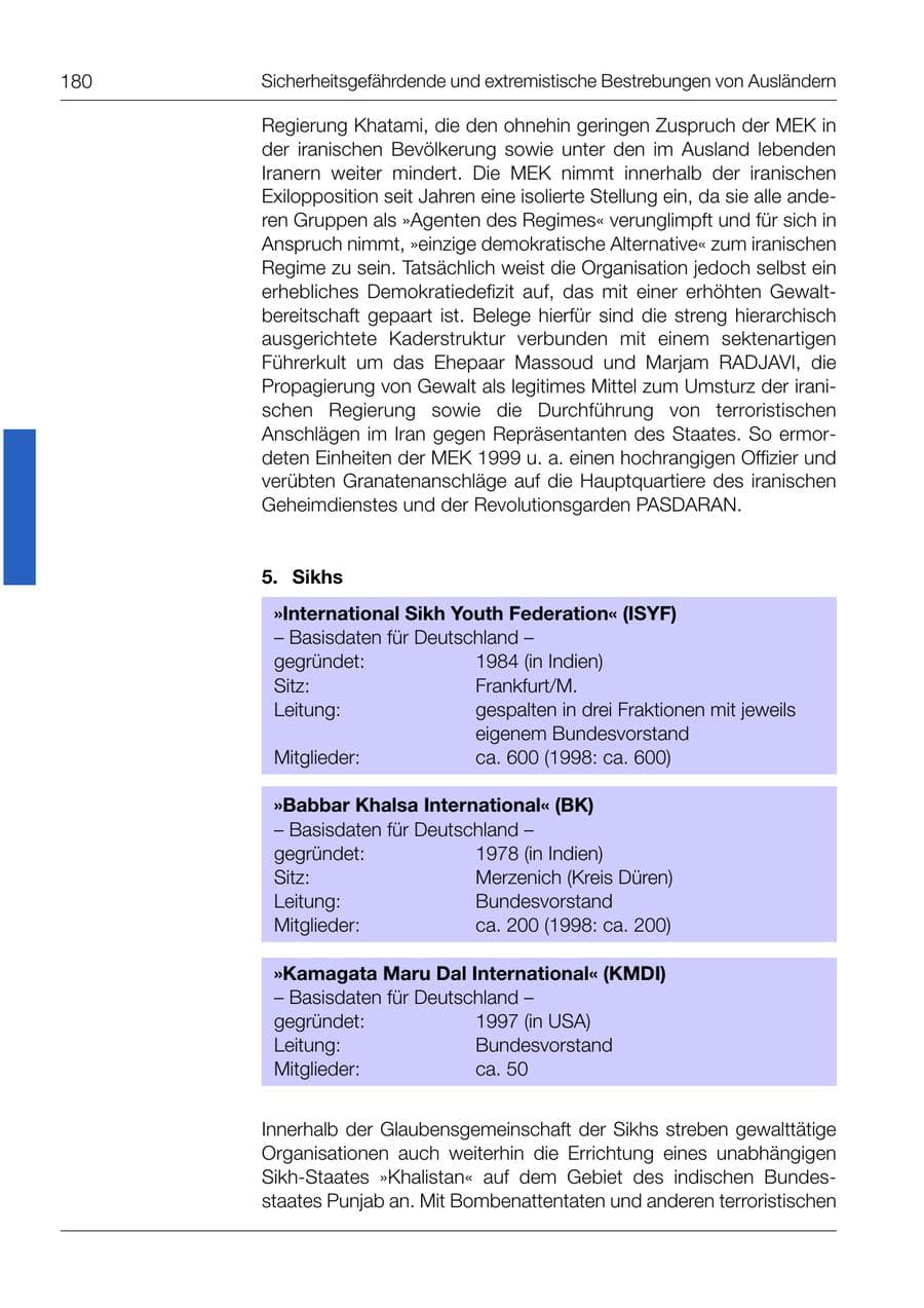 Seite 181 des Verfassungsschutzbericht 1999 Bund