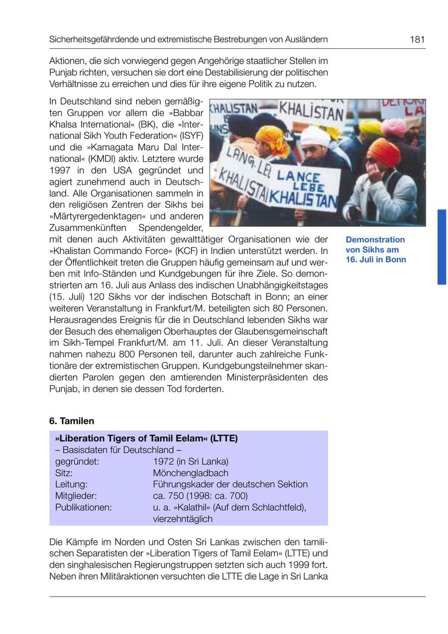 Seite 182 des Verfassungsschutzbericht 1999 Bund