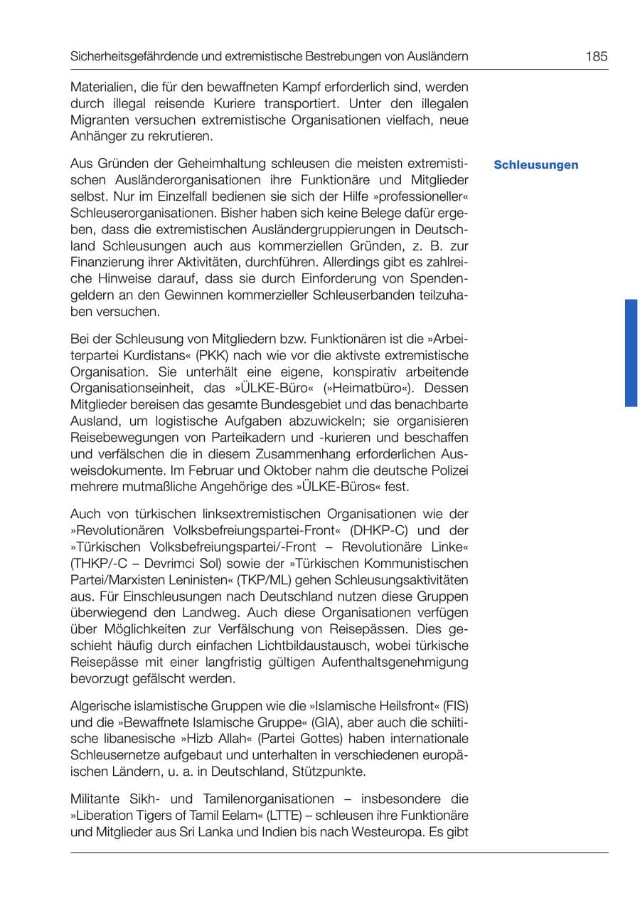 Seite 186 des Verfassungsschutzbericht 1999 Bund