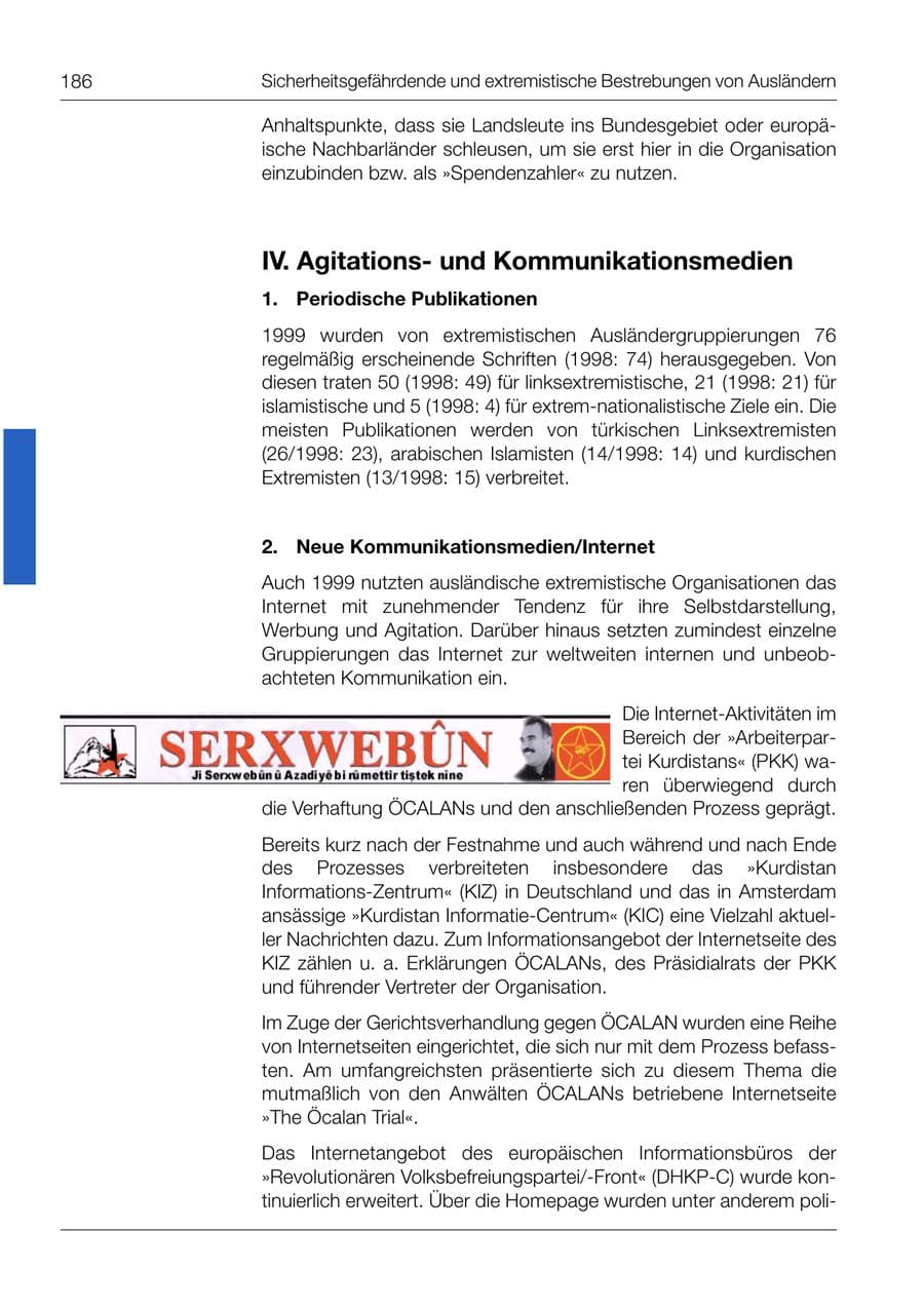 Seite 187 des Verfassungsschutzbericht 1999 Bund