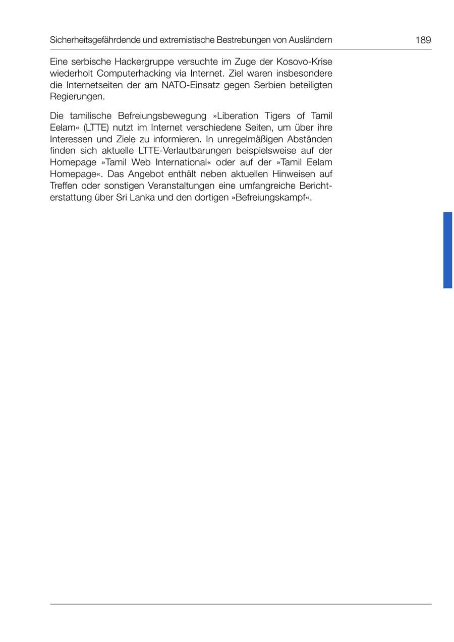 Seite 190 des Verfassungsschutzbericht 1999 Bund