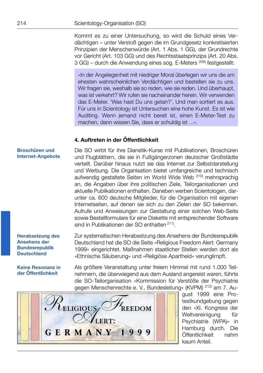 Seite 216 des Verfassungsschutzbericht 1999 Bund