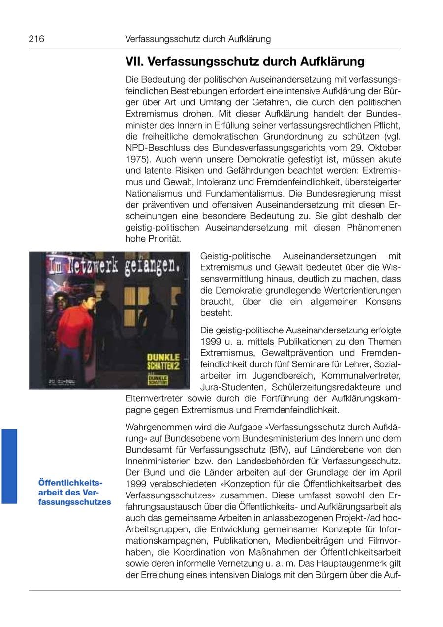 Seite 218 des Verfassungsschutzbericht 1999 Bund