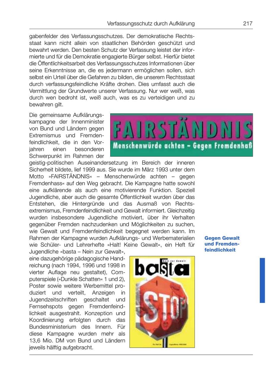 Seite 219 des Verfassungsschutzbericht 1999 Bund